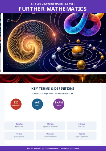 A-Level Further Mathematics | 220 Key Terms | CAIE AQA Pearson Edexcel | 103 Pages