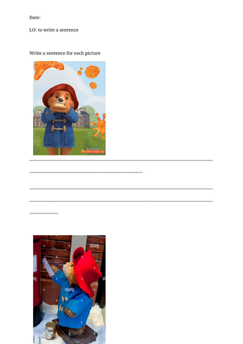Paddington writing resources pictures cloze procedure KS1 Y1 Y2 editable