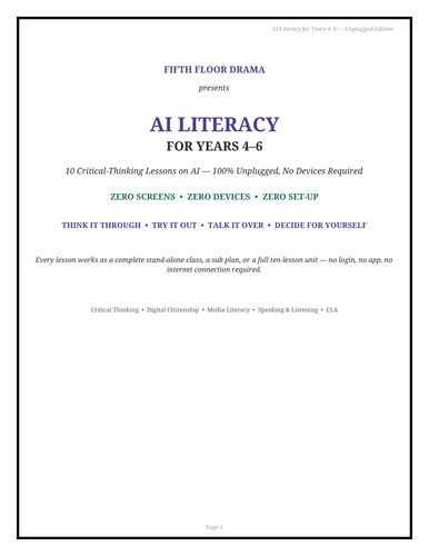 AI Literacy for Years 4–6 | 10 NO-DEVICE Critical Thinking Lessons | Fully Unplugged AI Unit