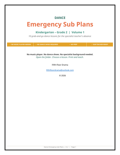 Dance Emergency Sub Plans VOLUME 1 |