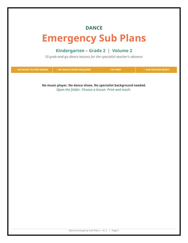 Dance Emergency Sub Plans VOLUME 2 | K-2