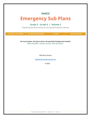 Dance Emergency Sub Plans VOLUME 2 | 3rd–4th Grade