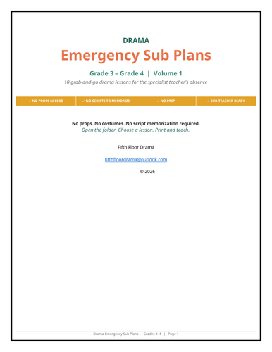 Drama Emergency Sub Plans VOLUME 1 | 3rd–4th Grade