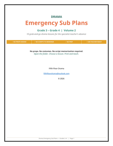 Drama Emergency Sub Plans VOLUME 2 | 3rd–4th Grade