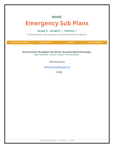 Music Emergency Sub Plans VOLUME 1 | 5th–6th Grade