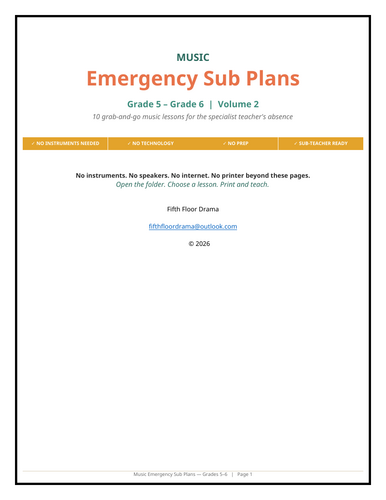 Music Emergency Sub Plans VOLUME 2 | 5th–6th Grade