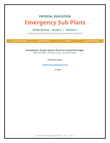 Physical Education Emergency Sub Plans VOLUME 1 | K–2nd Grade