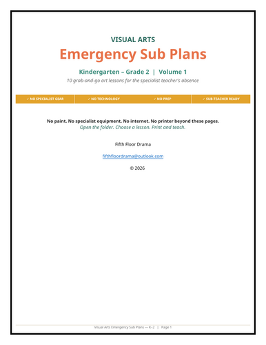 Visual Arts Emergency Sub Plans VOLUME 1 | K–2nd Grade