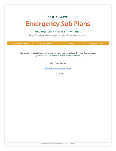 Visual Arts Emergency Sub Plans VOLUME 2 | K–2nd Grade