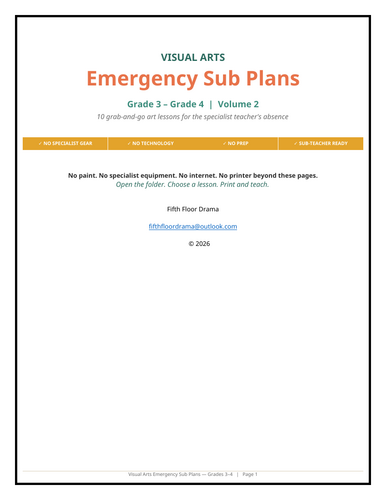 Visual Arts Emergency Sub Plans VOLUME 2 | 3rd–4th Grade