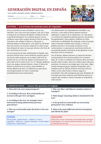 Spanish Reading Comprehension – Digital Generation in Spain