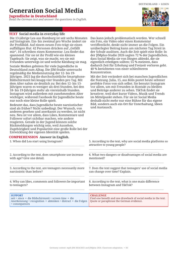 German Reading Comprehension – Generation Social Media: Young People in Germany