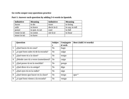 Go verbs sooper easy questions practice