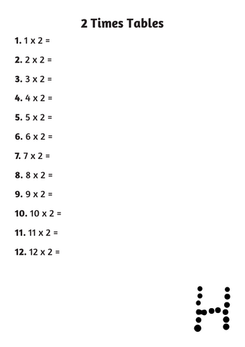 2 times tables practice worksheet