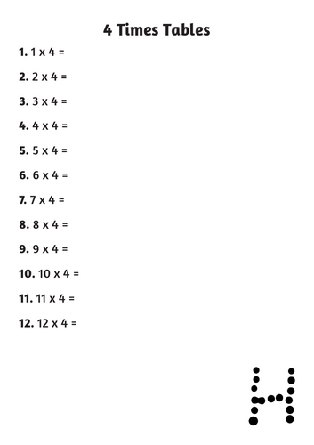 4 times tables practice worksheet