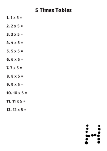 5 times tables practice worksheet