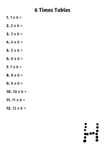 6 times tables practice worksheet