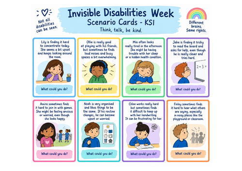 Invisible Disabilities Week KS1 Scenario Cards | Inclusion & Empathy | Updated for 2026-27