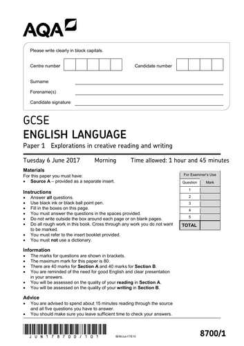 AQA English Language Paper 1s - updated with new question rubrics