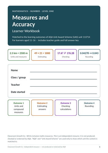 AQA (UAS) 113714 Measures, Estimating, Checking and Rounding Workbook, Ages 11–16