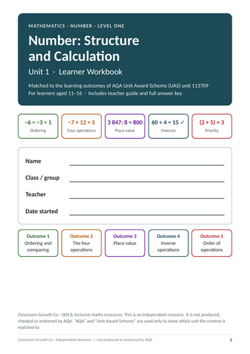 AQA (UAS) 113709 -113714: Number Skills Workbook Bundle, Ages 11–16