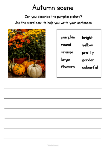 Autumn pumpkin description Writing Activity | Key Stage 1 & 2