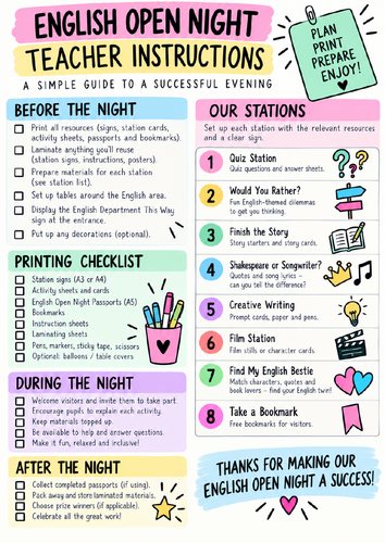 English Open Night Pack | Incoming 1st Years | FREE RESOURCE