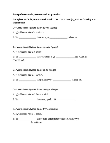 Los quehaceres tiny conversations practice