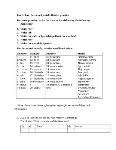 Las fechas (Dates in Spanish) Guided practice