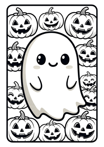 Cute Ghost Halloween Coloring Pages & Lined Writing Paper | NO PREP Printables