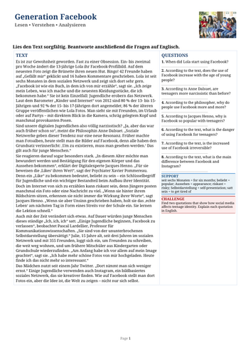 German Reading Comprehension – The Facebook Generation