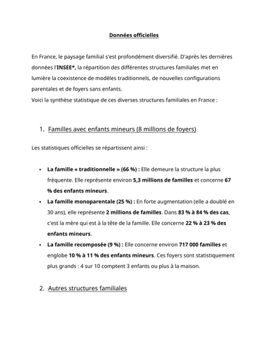 Les types de familles: données officielles