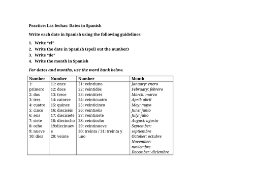Practice: Las fechas: Dates in Spanish
