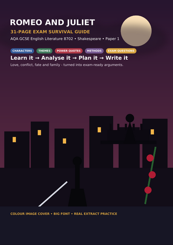 Romeo and Juliet GCSE AQA Revision Guide | 31-Page Exam Survival Guide | Quotes, Themes, Characters