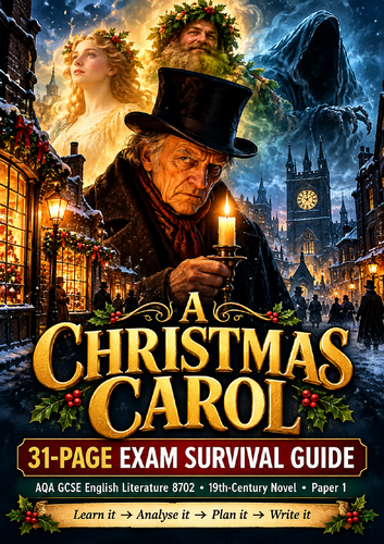 A Christmas Carol GCSE AQA Revision Guide | 31-Page Exam Survival Guide | Quotes, Themes, Characters