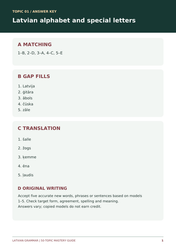 Latvian Grammar Mastery Guide | 50 Topics | 1,000 Practice Prompts + Answers
