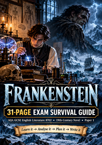 Frankenstein GCSE AQA Revision Guide | 31-Page Exam Survival Guide | Quotes, Themes, Characters & Ex