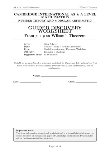 GUIDED DISCOVERY WORKSHEET From p! + p to Wilson’s Theorem
