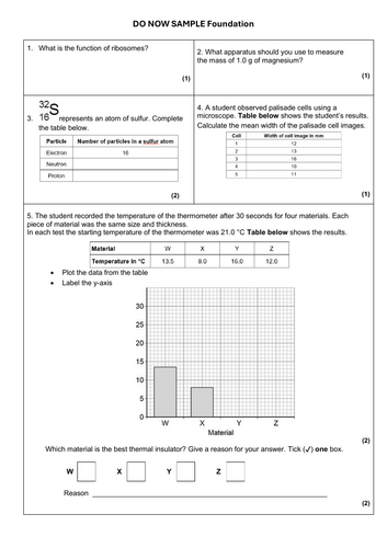 Starter/ Do Now Fluency Task