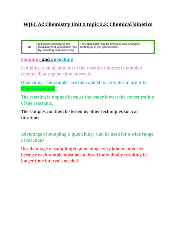 WJEC A level chemistry A2 Unit 3 topic 3.5 chemical kinetics notes
