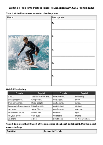 AQA GCSE 2026: Perfect Tense Writing Exam | Free Time (French Foundation)