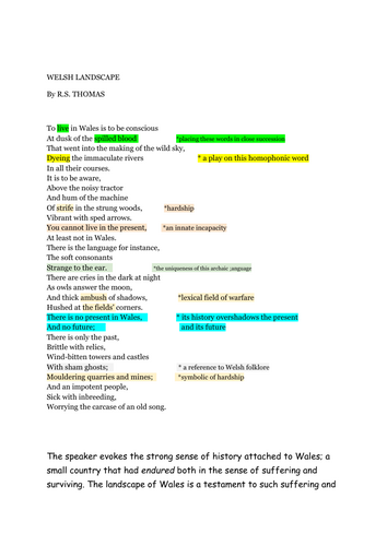 Welsh Landscape by R.S. Thomas GCSE poetry analysis