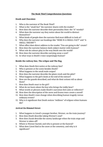 The Book Thief Comprehension Questions