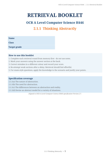 OCR A Level Computer Science H446 – Retrieval Practice Booklets | Component 02