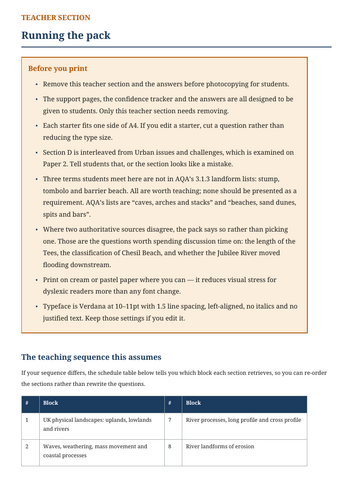 UK Coasts and Rivers Retrieval Pack – GCSE Geography