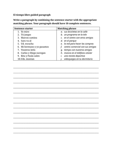 El tiempo libre guided paragraph