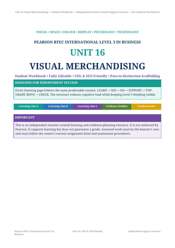 Pearson BTEC International Level 3 Business Unit 16: Visual Merchandising | 40-Page Workbook
