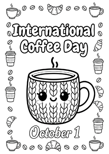 International Coffee Day Coloring Pages & Lined Writing Paper | October NO PREP