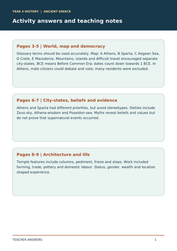 Ancient Greece Year 4 History Workbook | Democracy, Gods, Olympics, Athens and Sparta