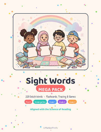 Sight Words Mega Pack — 220 Dolch Words: Flashcards, Tracing & Games (Pre-K–Grade 3)